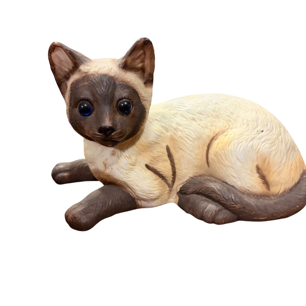 Vintage Siamese Cat by Ebeling & Reuss 7.5" Long Glass Eyes 1992